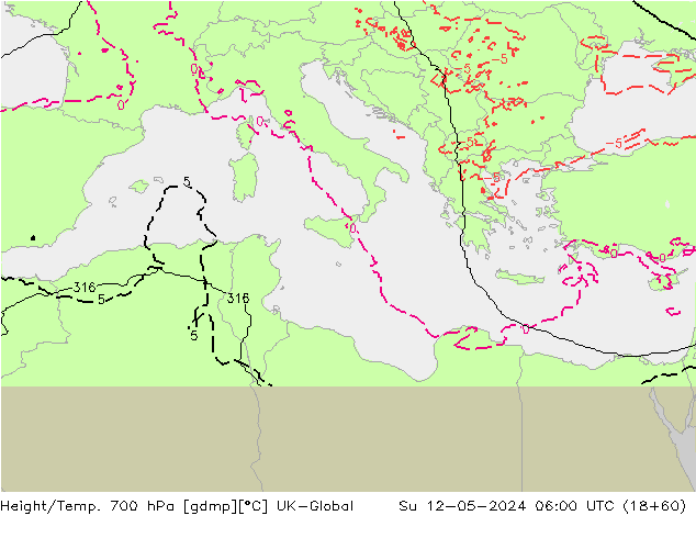 Height/Temp. 700 hPa UK-Global  12.05.2024 06 UTC