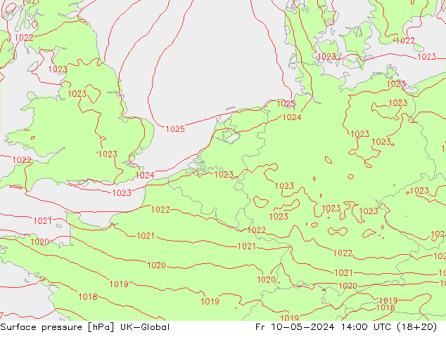 地面气压 UK-Global 星期五 10.05.2024 14 UTC
