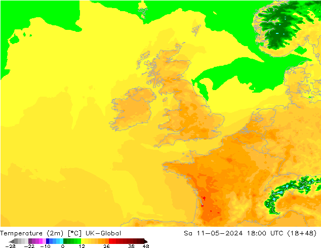 Temperature (2m) UK-Global Sa 11.05.2024 18 UTC