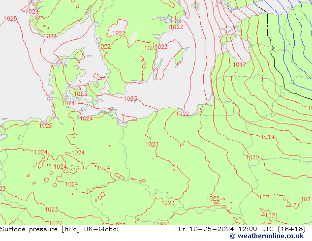 Atmosférický tlak UK-Global Pá 10.05.2024 12 UTC