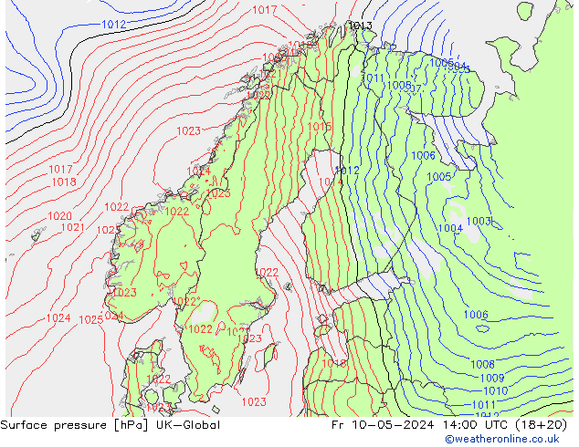 Surface pressure UK-Global Fr 10.05.2024 14 UTC