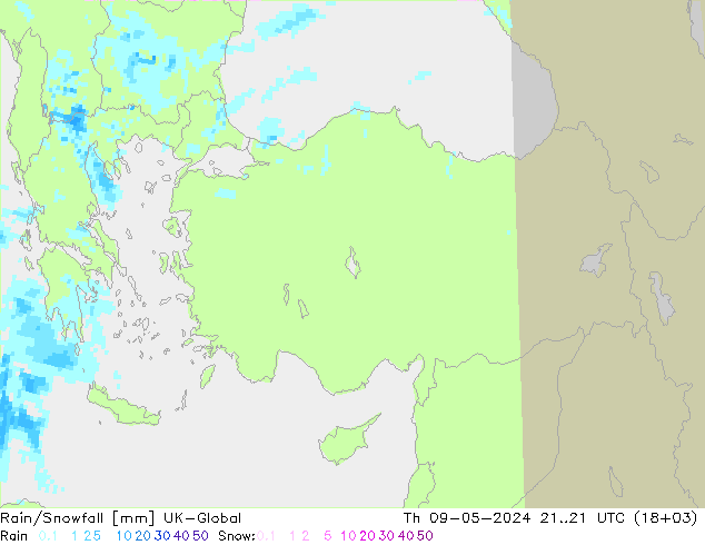 Rain/Snowfall UK-Global Qui 09.05.2024 21 UTC