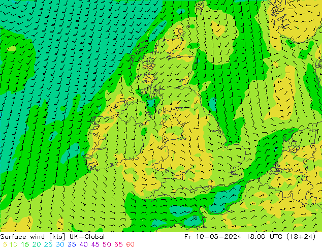 Surface wind UK-Global Fr 10.05.2024 18 UTC