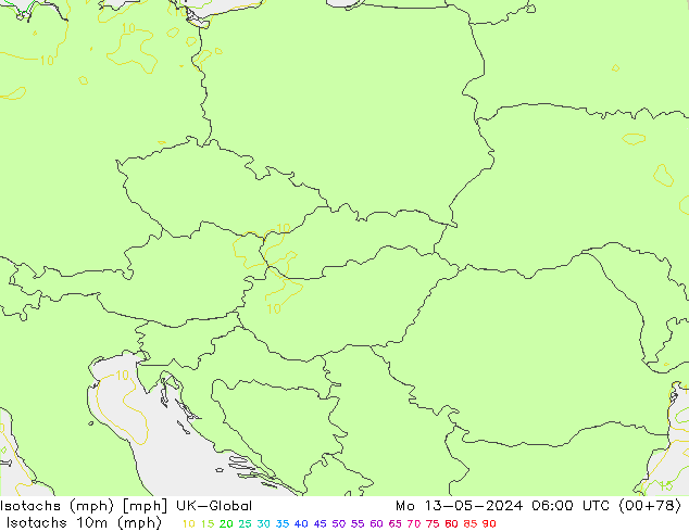 Eşrüzgar Hızları mph UK-Global Pzt 13.05.2024 06 UTC