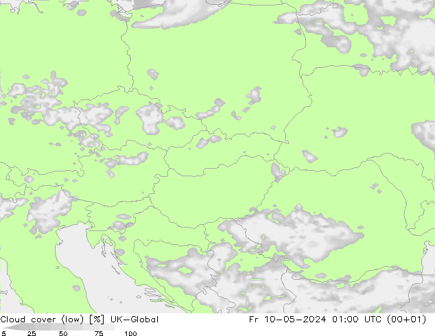 Cloud cover (low) UK-Global Fr 10.05.2024 01 UTC