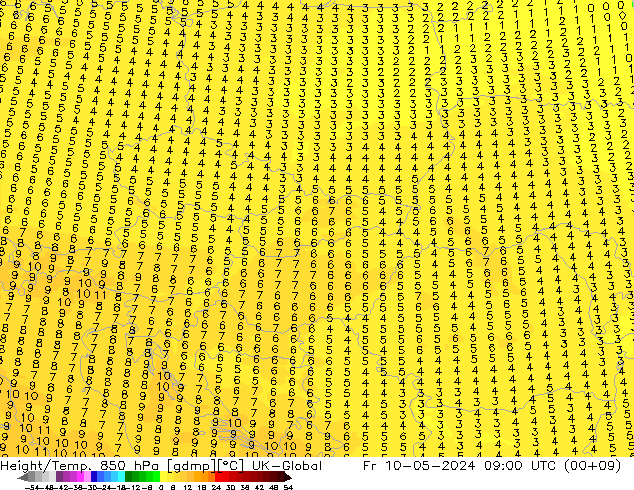 Yükseklik/Sıc. 850 hPa UK-Global Cu 10.05.2024 09 UTC