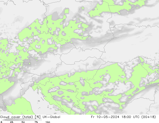 Cloud cover (total) UK-Global Fr 10.05.2024 18 UTC