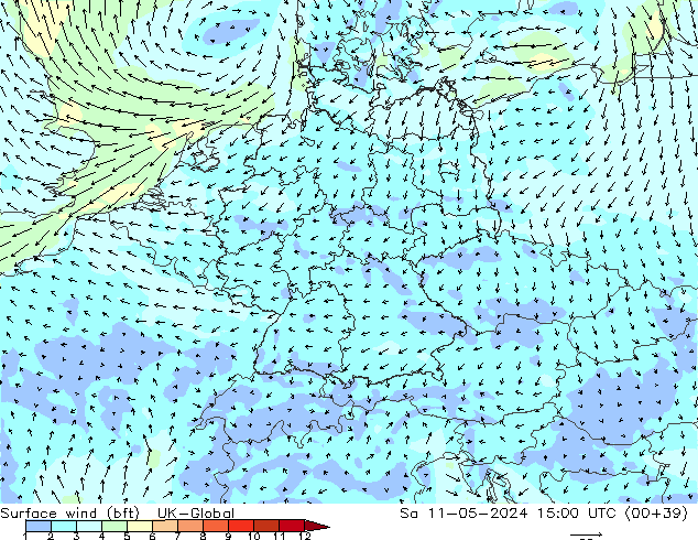 Rüzgar 10 m (bft) UK-Global Cts 11.05.2024 15 UTC