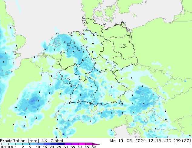 Precipitation UK-Global Mo 13.05.2024 15 UTC