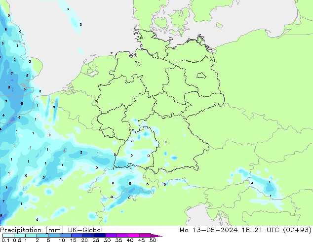 Precipitation UK-Global Mo 13.05.2024 21 UTC
