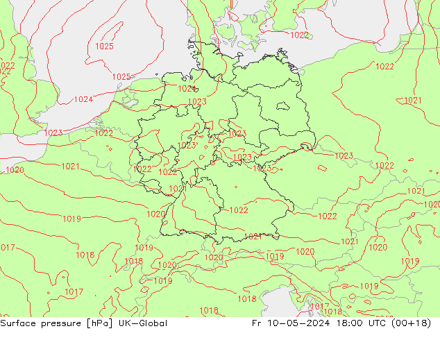 Surface pressure UK-Global Fr 10.05.2024 18 UTC