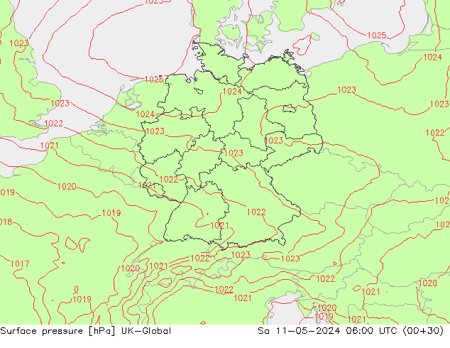 Luchtdruk (Grond) UK-Global za 11.05.2024 06 UTC