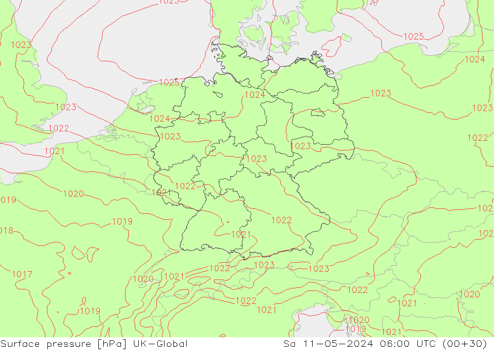 Surface pressure UK-Global Sa 11.05.2024 06 UTC