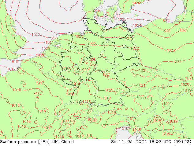 Presión superficial UK-Global sáb 11.05.2024 18 UTC