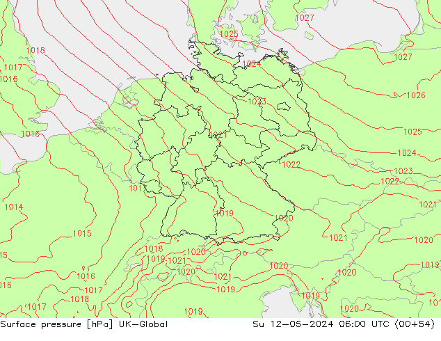 Atmosférický tlak UK-Global Ne 12.05.2024 06 UTC