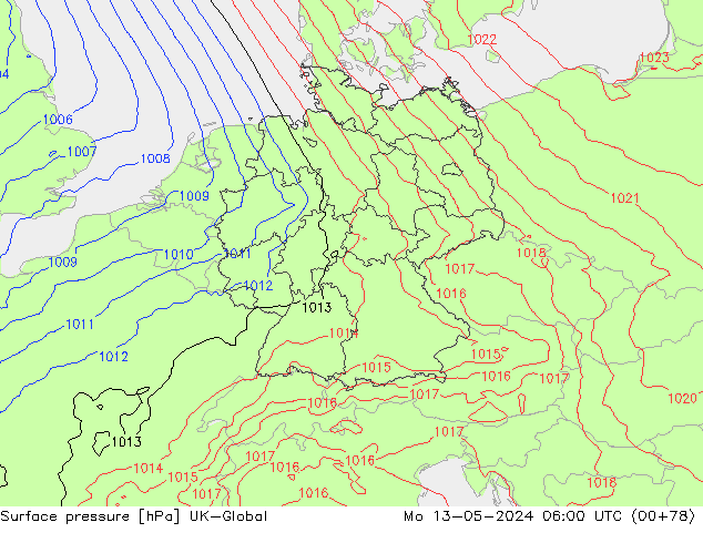 Presión superficial UK-Global lun 13.05.2024 06 UTC