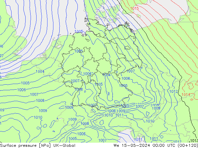 地面气压 UK-Global 星期三 15.05.2024 00 UTC