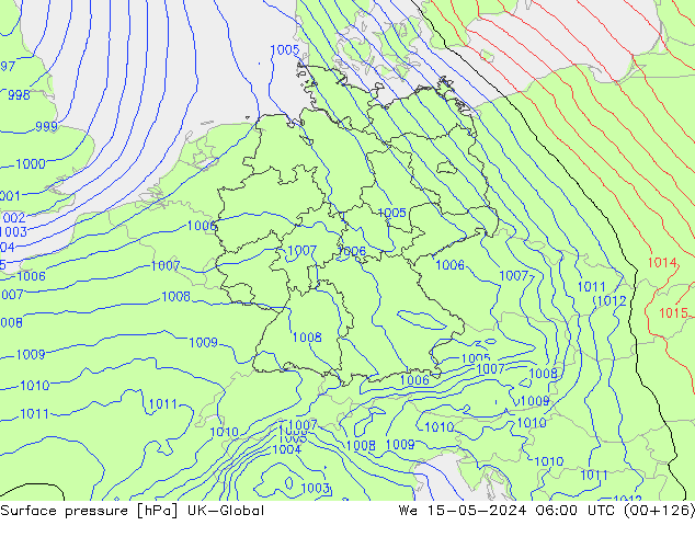 Pressione al suolo UK-Global mer 15.05.2024 06 UTC
