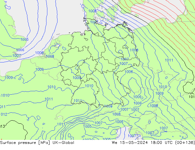 pressão do solo UK-Global Qua 15.05.2024 18 UTC