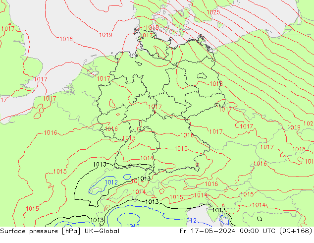 Pressione al suolo UK-Global ven 17.05.2024 00 UTC