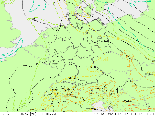 Theta-e 850гПа UK-Global пт 17.05.2024 00 UTC