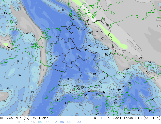 Humedad rel. 700hPa UK-Global mar 14.05.2024 18 UTC