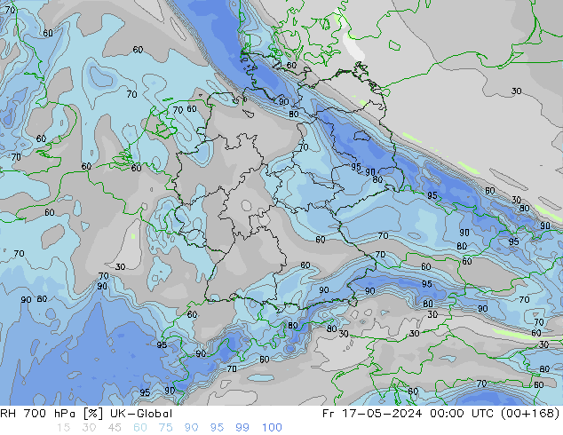 Humidité rel. 700 hPa UK-Global ven 17.05.2024 00 UTC