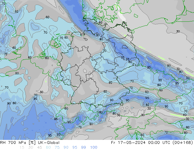 RH 700 гПа UK-Global пт 17.05.2024 00 UTC