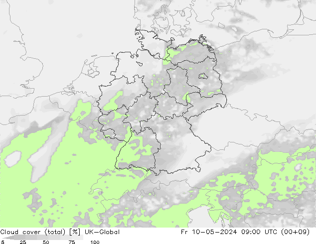 Wolken (gesamt) UK-Global Fr 10.05.2024 09 UTC