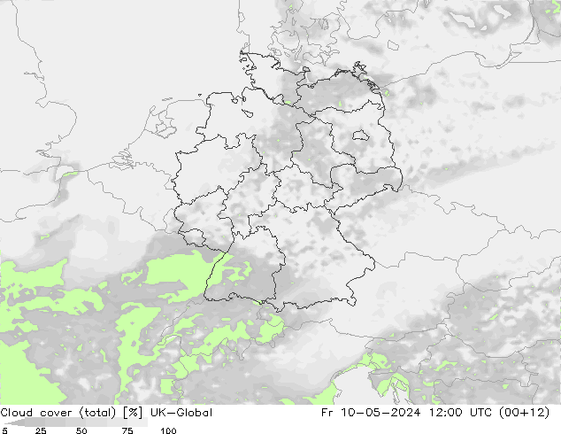 Nubes (total) UK-Global vie 10.05.2024 12 UTC