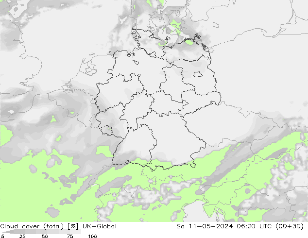 Wolken (gesamt) UK-Global Sa 11.05.2024 06 UTC