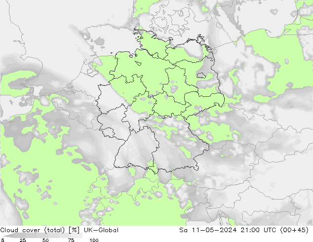 Cloud cover (total) UK-Global Sa 11.05.2024 21 UTC