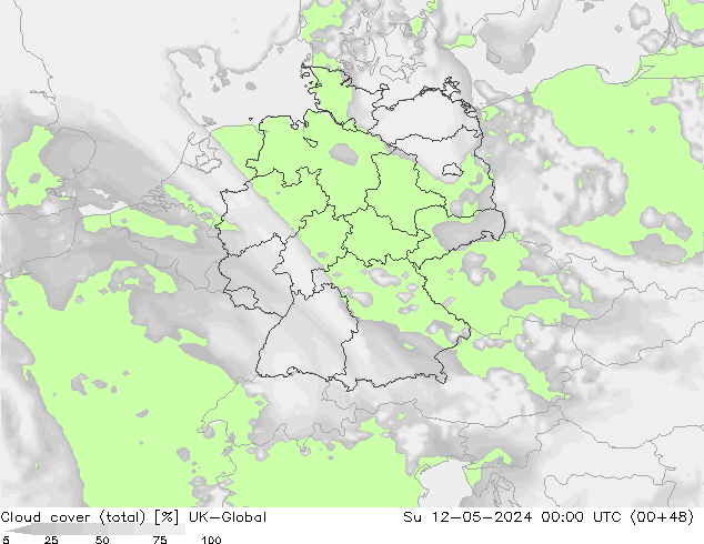 Nubes (total) UK-Global dom 12.05.2024 00 UTC