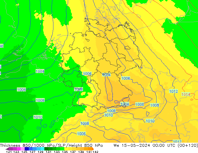 Thck 850-1000 гПа UK-Global ср 15.05.2024 00 UTC