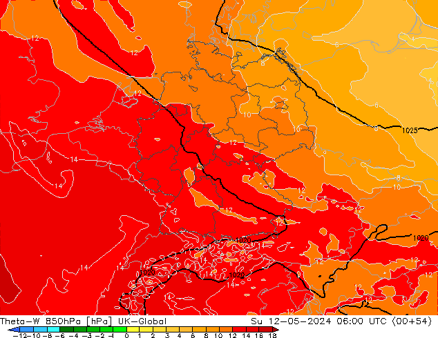 Theta-W 850hPa UK-Global dim 12.05.2024 06 UTC