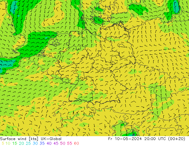 Surface wind UK-Global Fr 10.05.2024 20 UTC