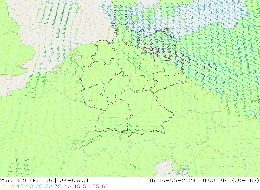 Rüzgar 850 hPa UK-Global Per 16.05.2024 18 UTC