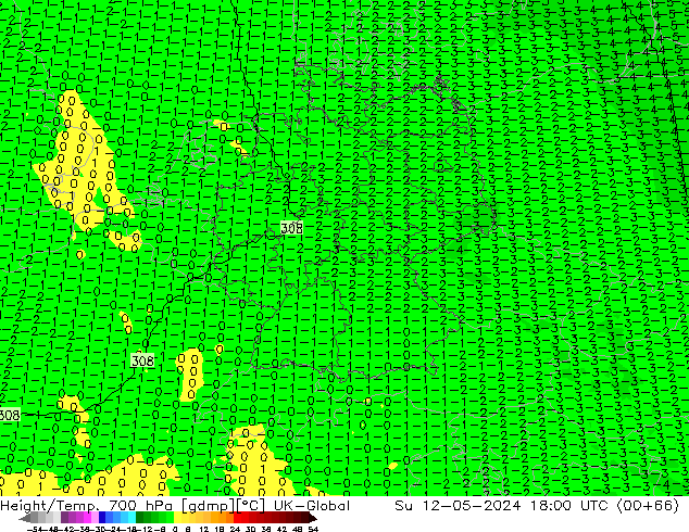 Géop./Temp. 700 hPa UK-Global dim 12.05.2024 18 UTC