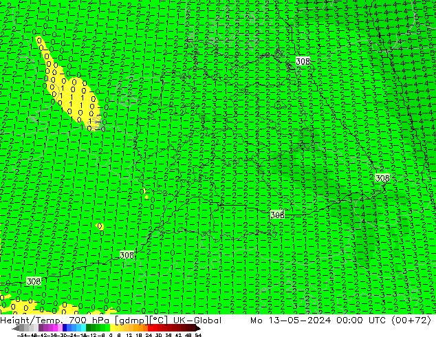 Hoogte/Temp. 700 hPa UK-Global ma 13.05.2024 00 UTC