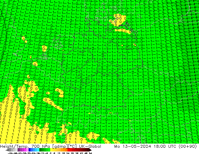 Hoogte/Temp. 700 hPa UK-Global ma 13.05.2024 18 UTC