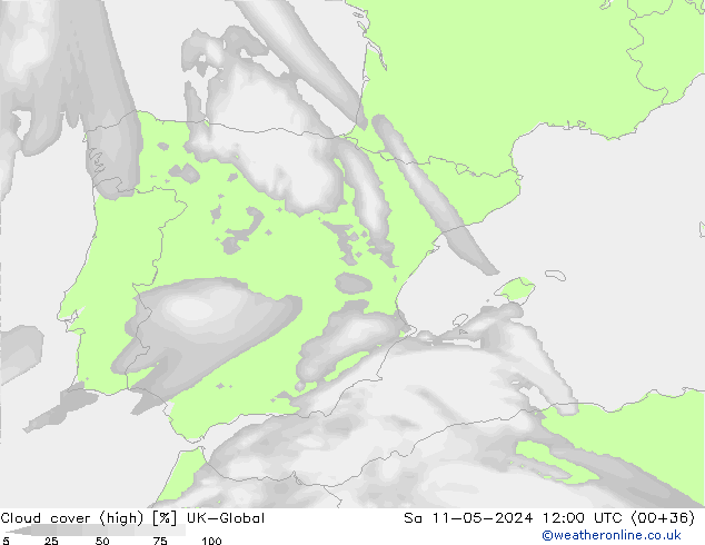 zachmurzenie (wysokie) UK-Global so. 11.05.2024 12 UTC