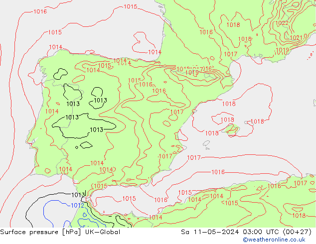 Atmosférický tlak UK-Global So 11.05.2024 03 UTC