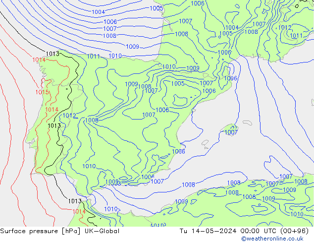 Atmosférický tlak UK-Global Út 14.05.2024 00 UTC