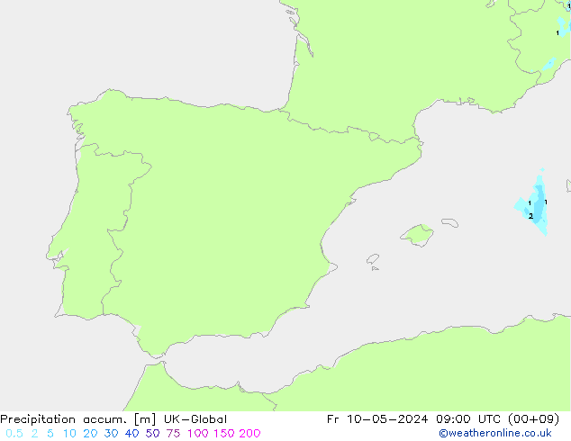 Precipitation accum. UK-Global Fr 10.05.2024 09 UTC