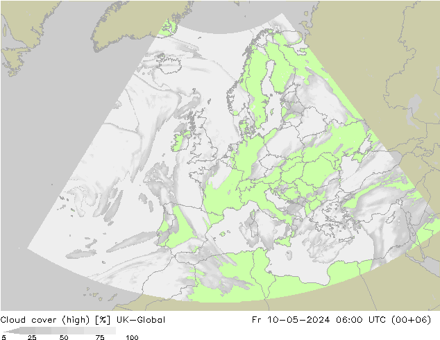 Cloud cover (high) UK-Global Fr 10.05.2024 06 UTC