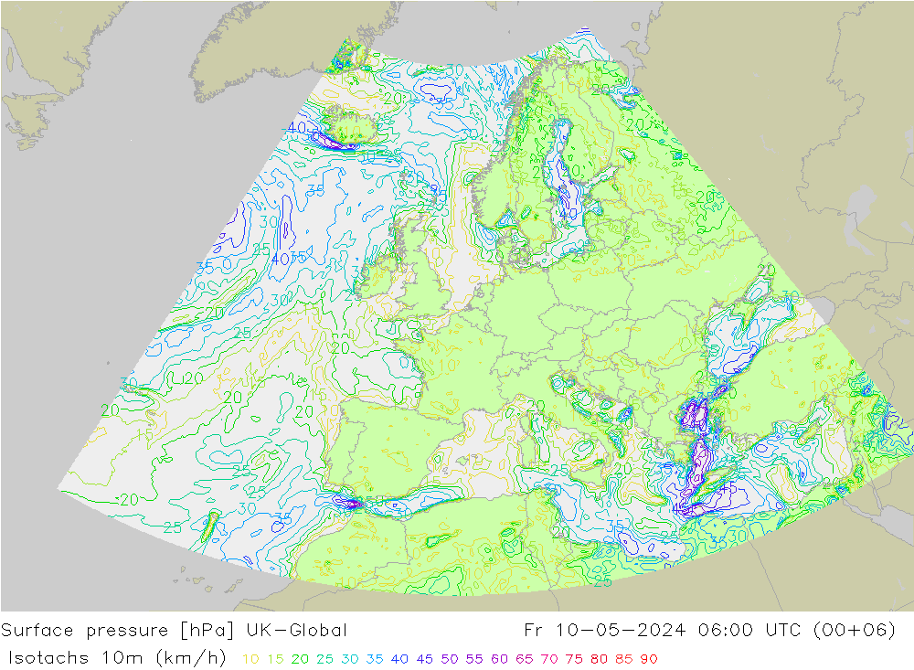 Isotachs (kph) UK-Global Sex 10.05.2024 06 UTC