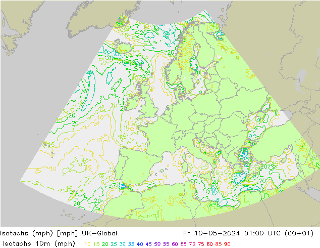 Isotachs (mph) UK-Global 星期五 10.05.2024 01 UTC
