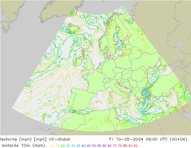 Isotachs (mph) UK-Global 星期五 10.05.2024 06 UTC
