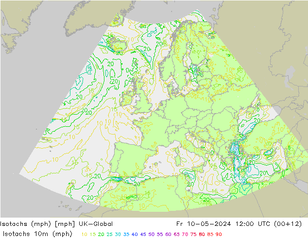 Isotachen (mph) UK-Global vr 10.05.2024 12 UTC