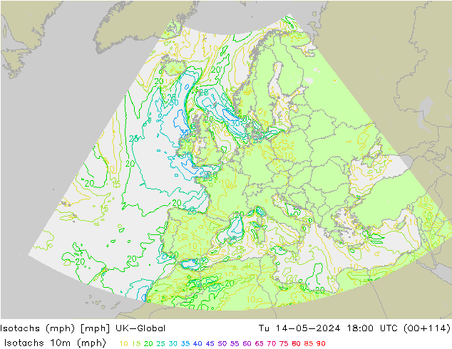 Isotachen (mph) UK-Global Di 14.05.2024 18 UTC